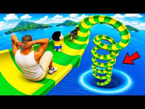 SHINCHAN AND FRANKLIN FOUND LONGEST SPIRAL WATER SLIDE PRIZE CHALLENGE IN GTA 5