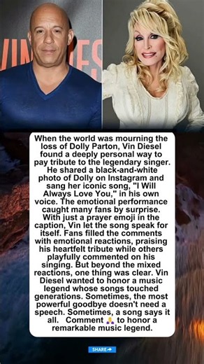 Vin Diesel Sang Dolly Parton’s “I Will Always Love You” as a Heartfelt Goodbye ❤️🙏