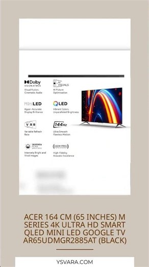 acer 164 cm (65 inches) M Series 4K Ultra HD Smart QLED Mini LED Google TV AR65UDMGR2885AT (Black)