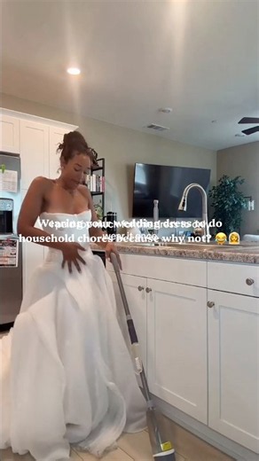 Wearing your wedding dress to do household chores because why not? 😂👰‍♀️ #bride #weddingdress