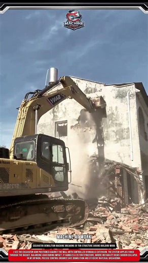 Excavator Demolition Machine Breaking 20 Ton Structure During Building Work