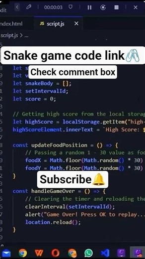 Create A Snake Game in HTML CSS & JavaScript | JavaScript Game Tutorial #shorts #viral
