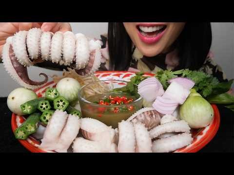 CUTTLE FISH + GREEN SEAFOOD SAUCE (ASMR EATING SOUNDS) LIGHT WHISPERS | SAS-ASMR