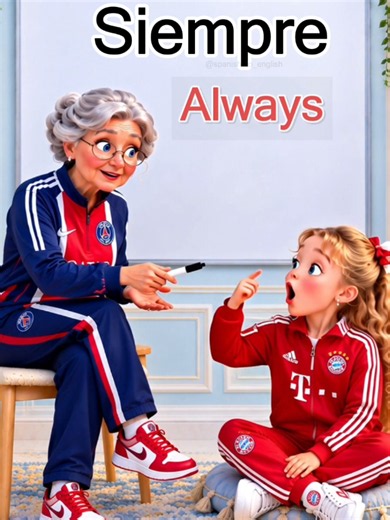 important English vocabularies translated into Spanish, easy and simple phrases for beginners. the grandma and the little student help you speak English perfectly 🥰. #inglesfacil #ingles #learnenglish #usatiktok