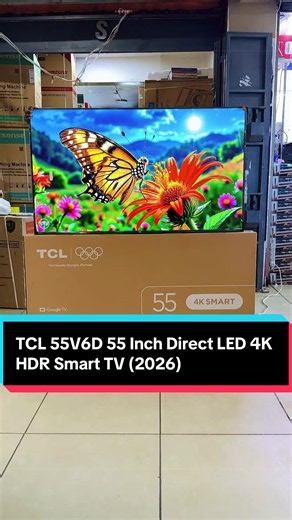 TCL 55V6D 55 Inch Direct LED 4K HDR Smart TV (2026) Key Specifications Display: 55 Inch Resolution: 4K UHD (3840 × 2160) Technology: LED (Direct LED) with HVA Panel Brightness: 350 nits Smart OS: Google TV (Android 12) Storage & RAM: 16GB Internal Storage | 2GB RAM Voice Control: Built-in Google Assistant & Chromecast Support Connectivity: 3 × HDMI (eARC/ARC) | 1 × USB | Wi-Fi | Bluetooth 5.0 | Ethernet Audio: Dolby Audio (20W) Design: Slim Bezel / Metallic Bezel-Less Finish Additional Features: