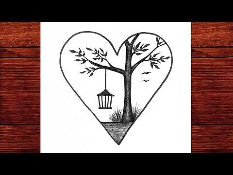 How to Draw a Heart Tree with Lantern ✨ Easy Pencil Sketch Step by Step for Beginners