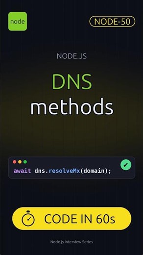 NODE-50 | DNS Module Main Methods in Node.js in 60 Seconds #shorts