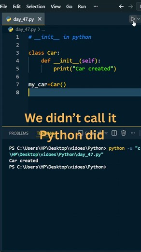 init in Python for beginners (runs automatically) 🤔 #shorts | Day 47