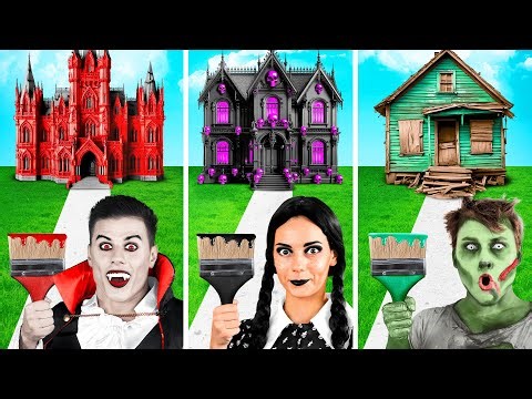 One Colored House Challenge Wednesday vs Vampire vs Zombie | Parenting Hacks by Fun Teen