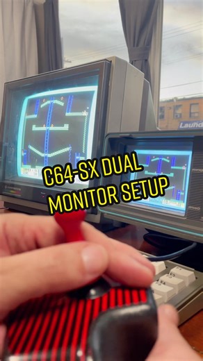 Replying to @randomthingsforyou02 Commodore 64 Executive portable computer, dual CRT monitor setup; Playing Jumpman Jr. #retrocomputer #retrogaming #80s #tech #asmr #crtmonitor #fyp #pcgaming #c64