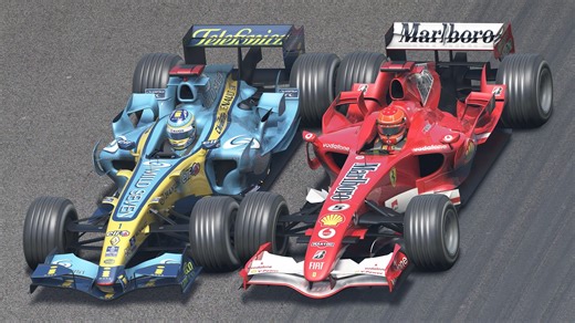 Michael Schumacher vs Fernando Alonso - Ferrari 248 F1 vs Renault R26 - F1 2006 at Monza | Raceluxius Horizon