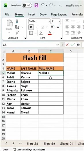 🔥Excel Flash Fill = Time Saving Formula Sirf ek example aur baaki ka kaam Excel karega 📈 #excel
