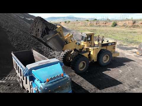 Amazing Cat 992C Wheel Loader Loading Coal On Trucks, Operator (POV), & Drone - 4k - S.G.M Melidis