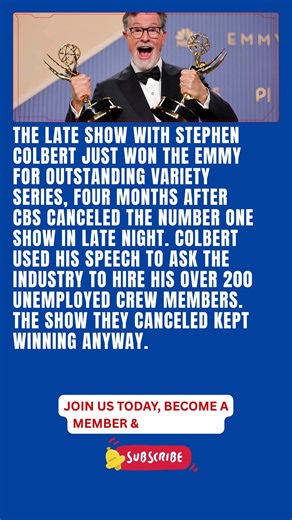 Stephen Colbert Wins Emmy For Outstanding Variety Series Months After CBS Canceled His Show
