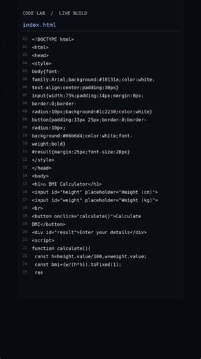 Build a BMI Calculator with HTML, CSS & JavaScript ⚖️💻