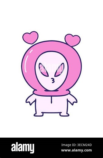 spinning hearts animation of small alien looking thoughtful Stock Video Footage - Alamy