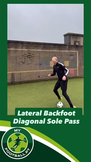 MyFootballPT | Football Performance Coach on Instagram: "⚽️✅📈 Lateral Backfoot Diagonal Sole Pass ⚽️✅📈 When would we use this? Let’s take it to a game scenario your a central midfielder you receive the pass, you open your body out but all the passing options are closed in that area of the pitch by adding the sole on the diagonal backwards gives you time to make your next decision as the pressing player has a longer distance to cover to get the ball. We have a huge library of drills like this o