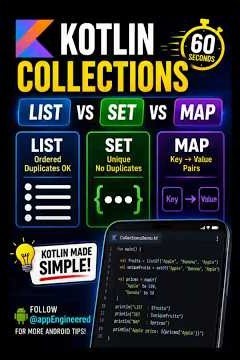 🔥 Kotlin Collections Explained in 60 Sec | List vs Set vs Map #Kotlin #Programming #tips #Compose