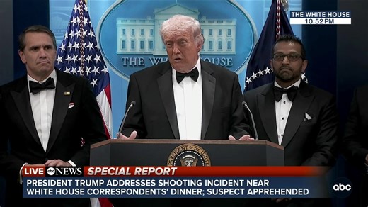 LIVE: President Trump speaks after shooting incident outside White House Correspondents' Dinner https://abc7chicago.com/post/trump-first-lady-removed-security-incident-correspondents-dinner/18967739/ | ABC 7 Chicago