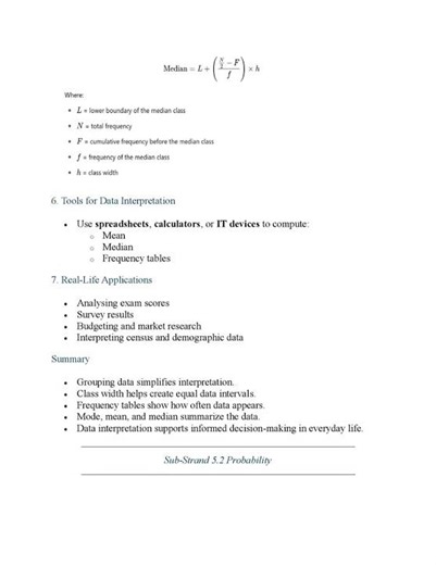 Grade 9 Mathematics Strand 5 Data Handling and Probability Rationalized Notes