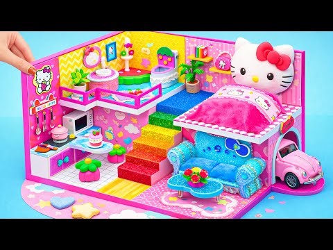 (Perfect) Make Pink Miniature Hello Kitty House has Bedroom and Car Garage ❤️ DIY Miniature House