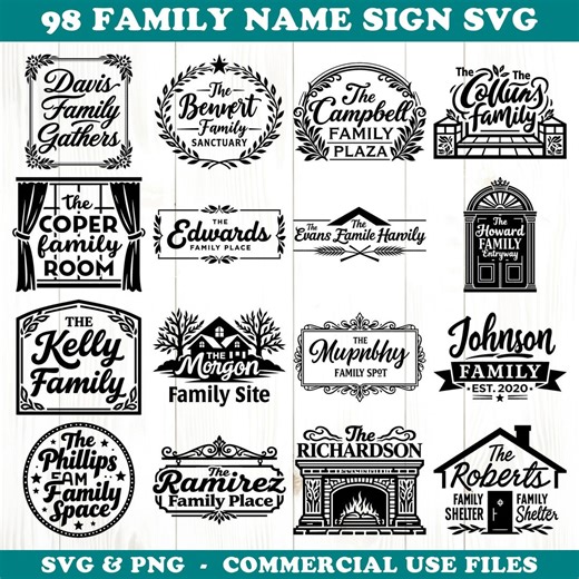 Family Name Sign SVG & PNG Bundle for Cricut and Laser Engrave Custom Home Decor Instant Downloads - Etsy