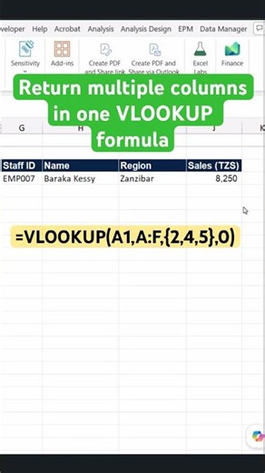 Return Multiple Columns with One VLOOKUP Formula#shorts vlookup #excel #spreadsheetmagic