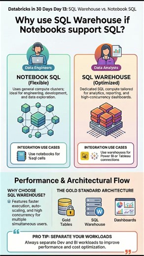 🚀 Databricks in 30 Days – Day 13 | SQL Warehouse vs Notebook SQL #dataengineering #dataanlysis #sql
