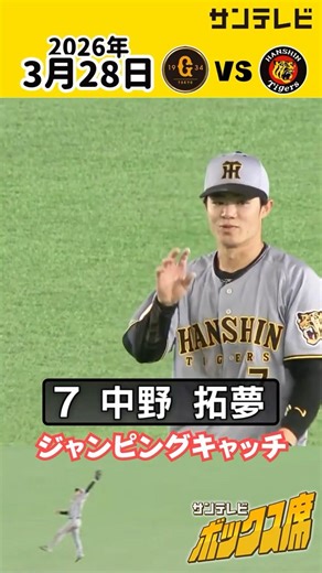 【エリア７】今年も華麗な守備で引っ張る！中野拓夢選手（2026年3月28日 巨人ー阪神） #サンテレビボックス席