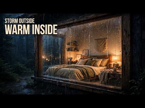 Stormy Night Outside, Warm Bed Inside | Rain on Window for Deep Sleep