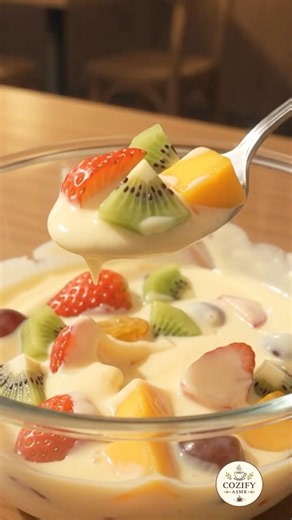 Creamy Fruit Salad Custard ASMR 🍓🥭 #shorts #fruitsaladrecipe #fruitsalad