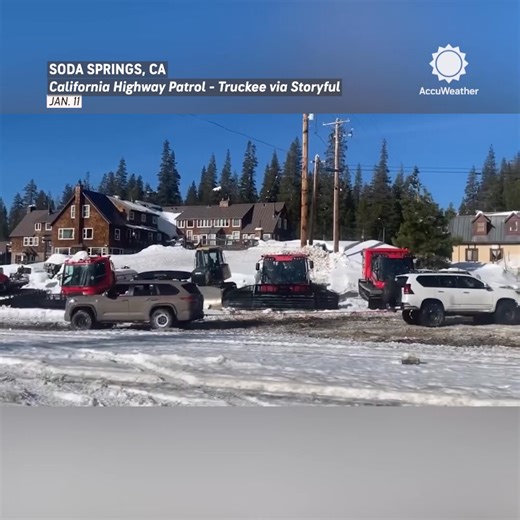 A California Highway Patrol vehicle towed two stuck vehicles out of the snow in the Sierra Nevada near Truckee on Sunday. The vehicles were stranded near railroad tracks and recovered together. | AccuWeather