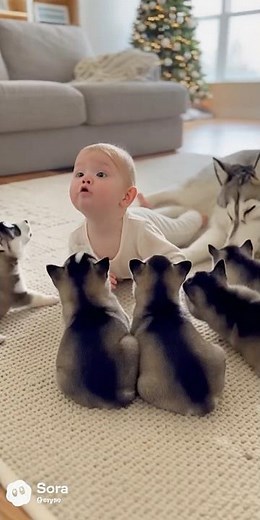 5 Baby Huskies React Together and Steal Hearts 🐶💛 creatively crafted