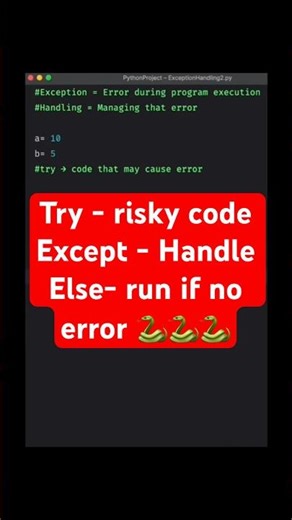 try -except-else👌 |Exception Handling 🐍#python #pythonlanguage #pythonforbeginners#coding