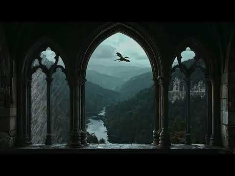 4K Harry Potter Castle Window View - Hogwarts Rain Ambience & Thunder Sounds for Study & Deep Sleep