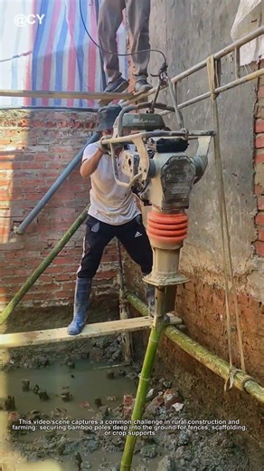 Rural Life Wisdom🌾Bamboo Won't Stay Put? Pile Driver Trick Secures It Fast!
