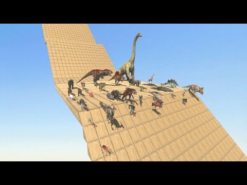Dinosaurs and Animals Racing Down a Giant Slope | Physics Simulation