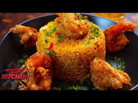 This Crispy Fried Jumbo Shrimp with seafood rice recipe shocked me