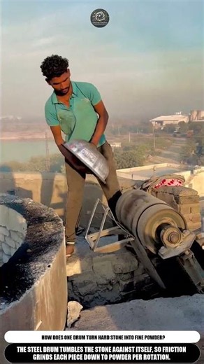 Rotary Drum Machine Grinds Crushed Stone Into Fine Powder