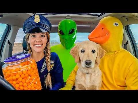 Rubber Ducky Surprises Puppy, Police, and Alien in Car Ride Chase!