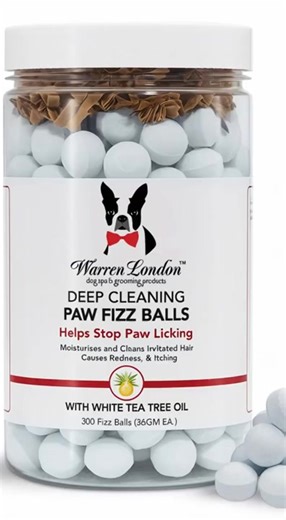 SIZE: 75 Fizz Balls or 300 Fizz Balls Per Container Soothing Relief for Itchy Paws – Formulated with natural tea tree oil, aloe vera, and seaweed extract to calm irritated paws, reduce excessive licking, and help relieve discomfort caused by allergies, hot spots, and dry skin. 5-Minute Home Spa Treatment – Just drop one fizz ball into warm water, let it dissolve, and soak your dog’s paws for 5 minutes. No rinsing required. Perfect for use in a paw plunger, shallow bowl, or small tub. Deep Cleans