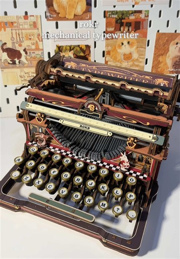 the typing sound is so satisfying ✨📜 this is the rokr 3d wooden mechanical typewriter ⚙️ #woodenpuzzle #typewriter #rokr #3dpuzzle #typing