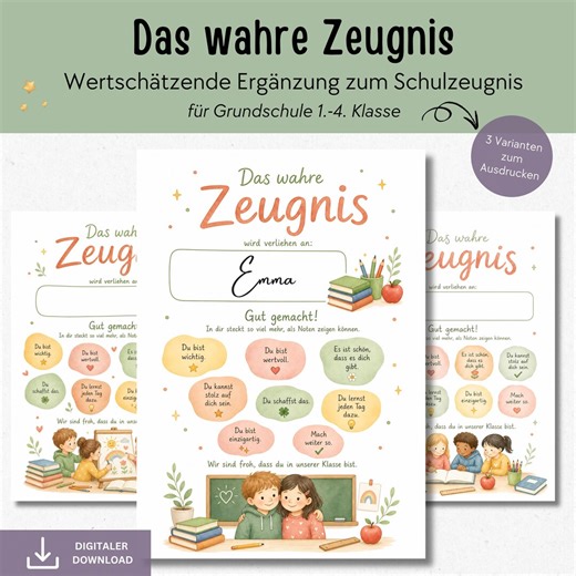 The True Report Card (grades 1-4), Appreciative Report Card for Children, Affirmations Report Card Template for Elementary School, Printable PDF - Etsy