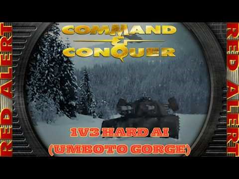 Command And Conquer Red Alert Skirmish 1V3 Hard (Umboto Gorge) RTS Soviet Gameplay PC
