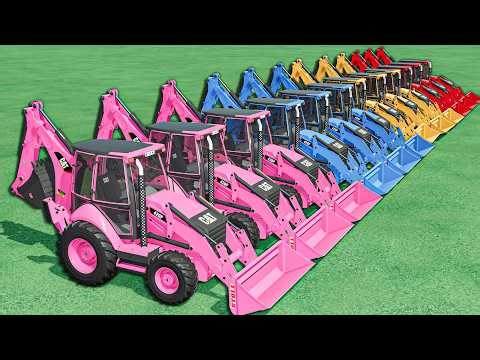 Transport Of Colors - CAT BACKHOE LOADER Flatbed Load On Semi Truck - Farming Simulator 22