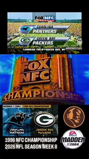 2026 NFL Season - Madden NFL 2004 Mod featuring madden historic teams on all-madden difficulty between the Carolina Panthers @Carolina Panthers ​⁠& the Green Bay Packers @Green Bay Packers ​⁠based on NFC Championship game from the 1996-97 NFL Playoffs. This mod includes the NFL shield logo added to the end zones. This NFC Championship Game was the first one since 1991 that did not feature either the Dallas Cowboys or San Francisco 49ers. It was the first one ever to not feature either the Cowboy