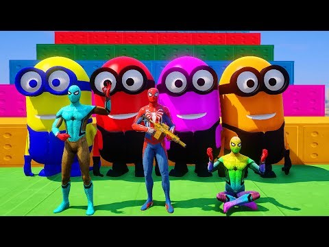 GTA 5 Epic Ragdolls | RED SPIDERMAN VS RED MINION VS GREEN MINION