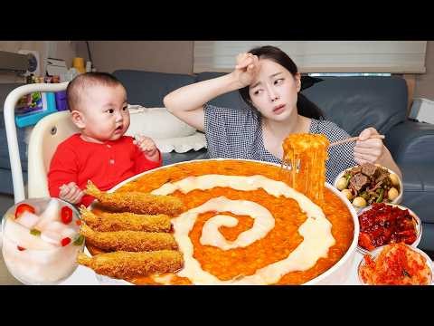 독한 감기에 걸려버렸어요🤧 치즈 김치 낙지죽 먹방 Korean Sick Day Mukbang Ssyoung ASMR
