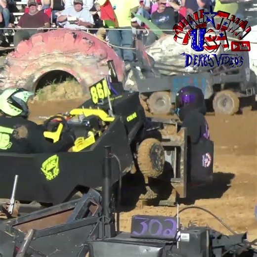 Lawn Mower Demo Derby Tractor Gets Rolled AGAIN at the Demolition Derby