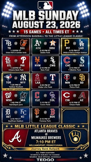 Sunday MLB Schedule｜15 Games + Little League Classic — August 23 #shorts
